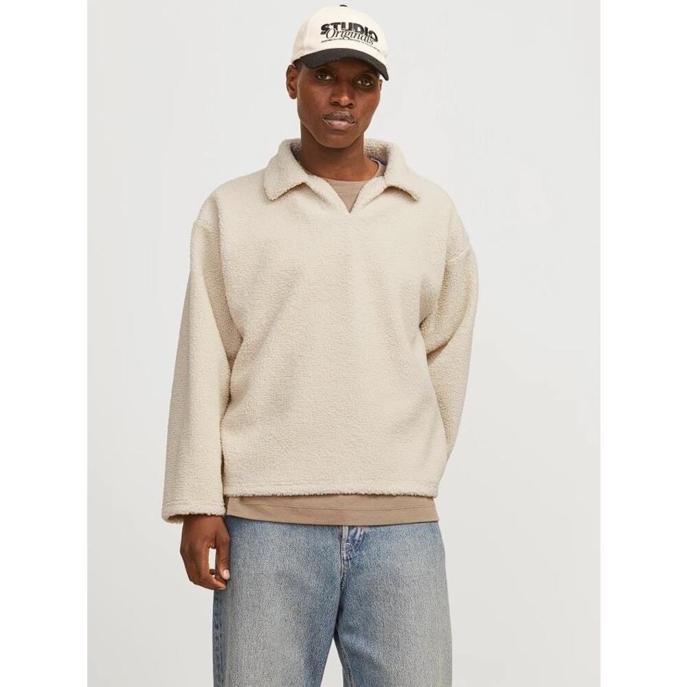 JACK & JONES Men's Plain Fleece Sweatshirt Size M In Beige/Oatmeal
